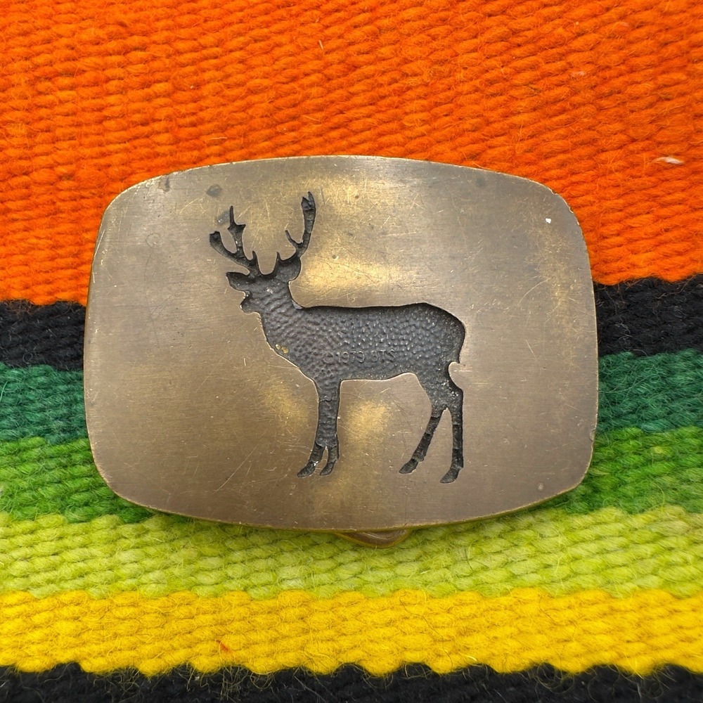 Vintage 1978 BTS Belt Buckle Solid Brass Deer Buck Stag